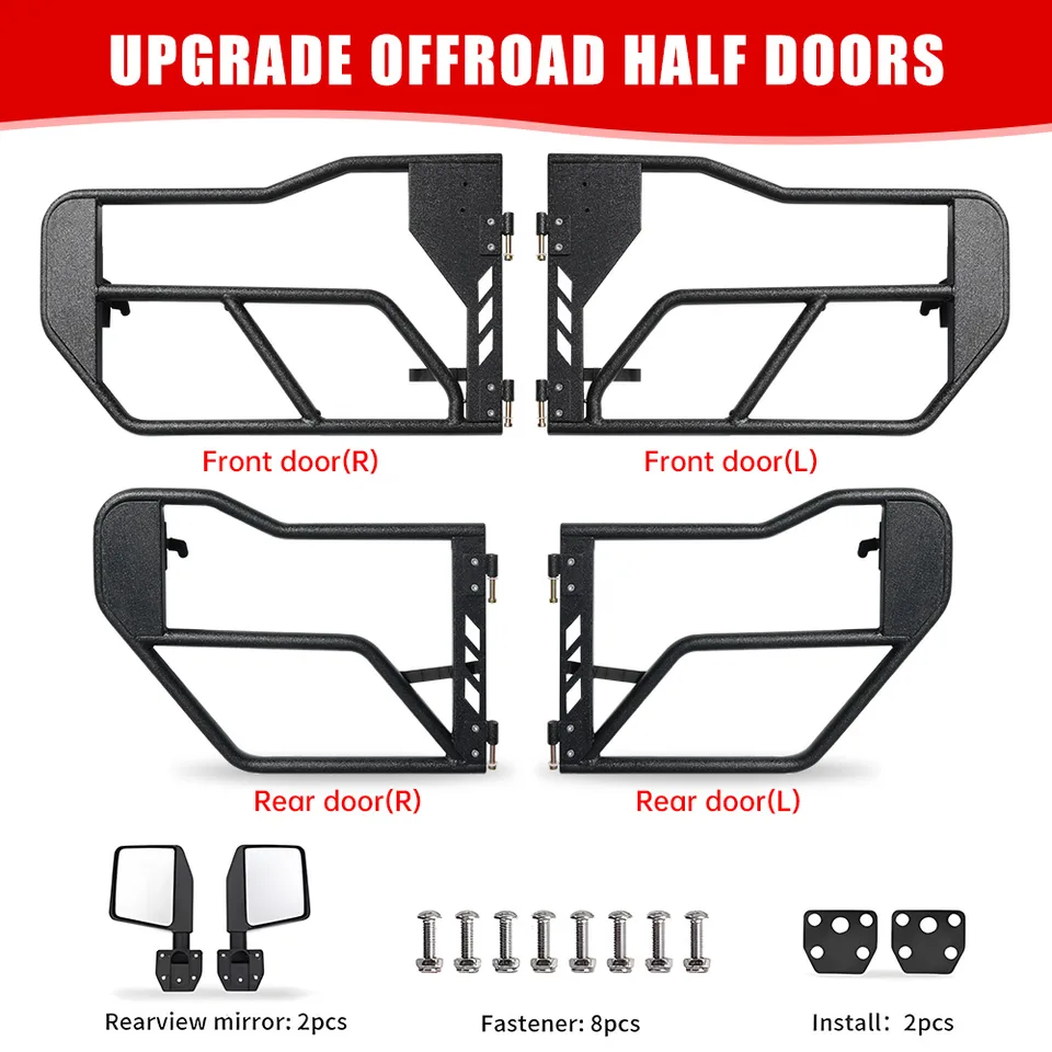 Tube Doors With Side View Mirror For 2018-2024 Wrangler JL view 2