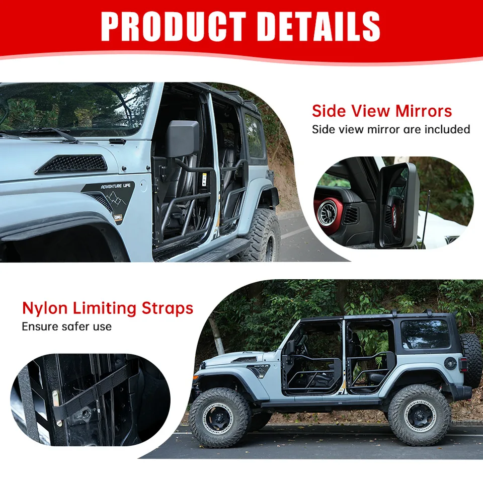 Tube Doors With Side View Mirror For 2018-2024 Wrangler JL view 4