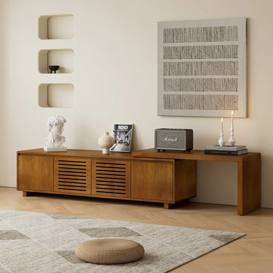 63 Mid-Century Modern Extendable TV Stand For TVs Up To 75, Media Console TV Cabinet For Living Room, Farmhouse Entertainment Cabinet With view 2
