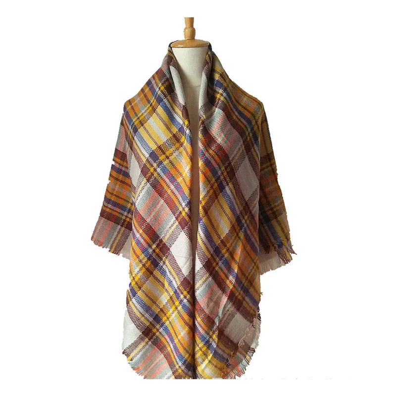 59 X 59in Yellow Blue Womens Fall Winter Scarf Plaid Tassel Soft Warm Blanket Scarves Womens Shawl Wraps view 3