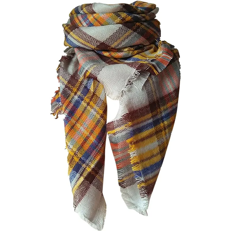 59 X 59in Yellow Blue Womens Fall Winter Scarf Plaid Tassel Soft Warm Blanket Scarves Womens Shawl Wraps view 2