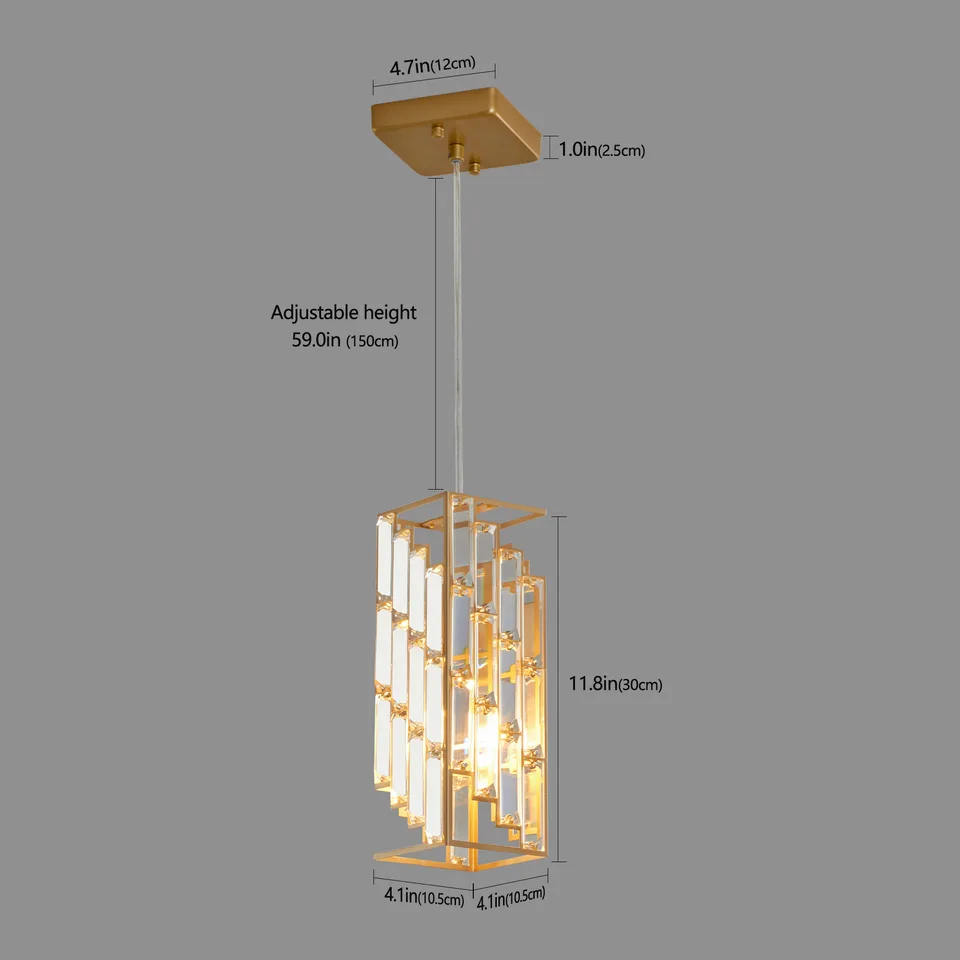 4inch Modern Crystal Pendant Light - 3 Pack, Adjustable Hanging Ceiling Lamp With Crystal Prism Design For Dining Room, Kitchen Island, And Living Room -Golden Finish view 4