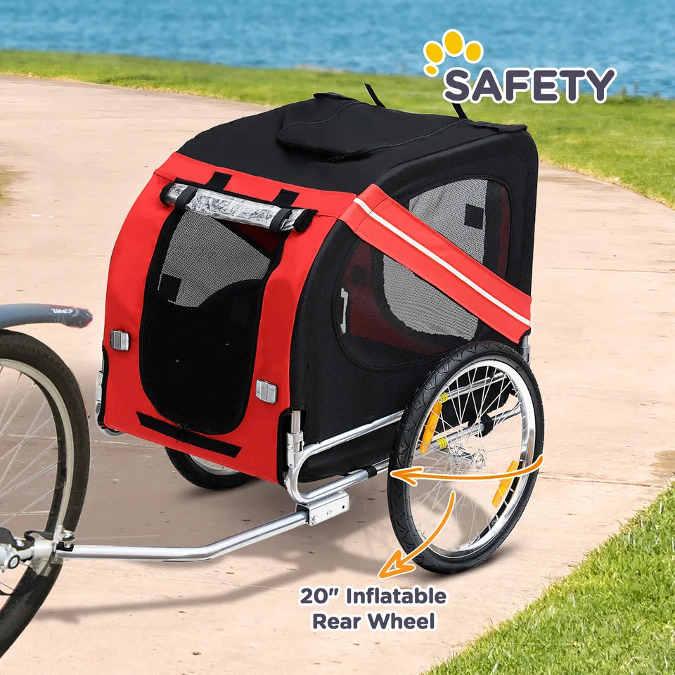 Dog Bike Trailer, Pet Wagon Bicycle Trailer with Easy Folding Cart Frame, 20" Large Rubber Wheels, 3 Entrances, Mesh Screen, Pet Bike view 2