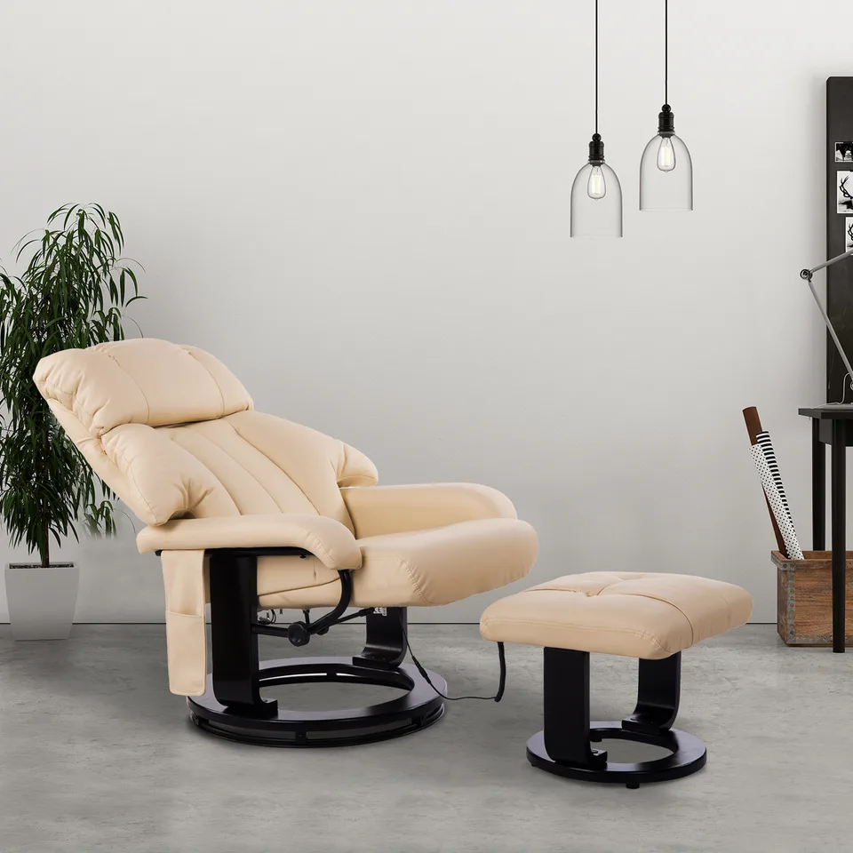 10-Point Massage Recliner Chair, Vibration Massage Sofa with Ottoman Footrest, Faux Leather and Swivel Wood Base for Living Room & Bedroom view 2