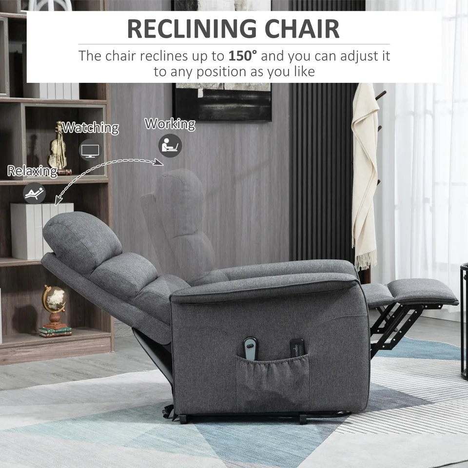 Power Lift Chair with Vibration Massage, Fabric Upholstered Recliner Chair for Elderly with Remote Control, Side Pockets, Grey view 2