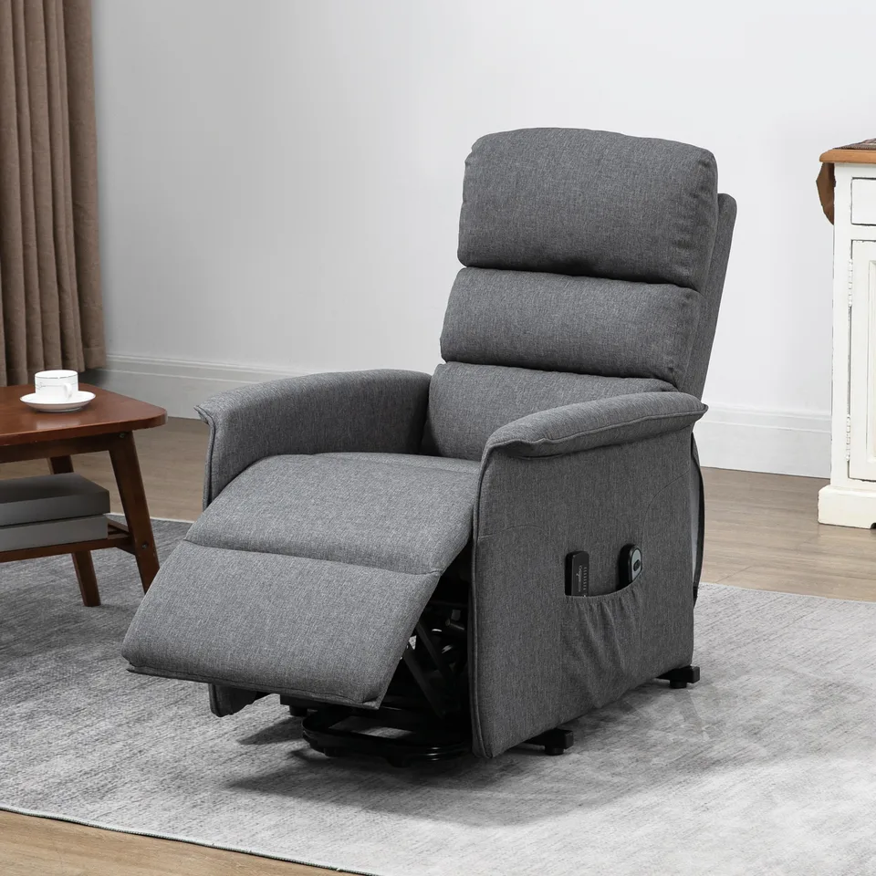 Power Lift Chair with Vibration Massage, Fabric Upholstered Recliner Chair for Elderly with Remote Control, Side Pockets, Grey view 3