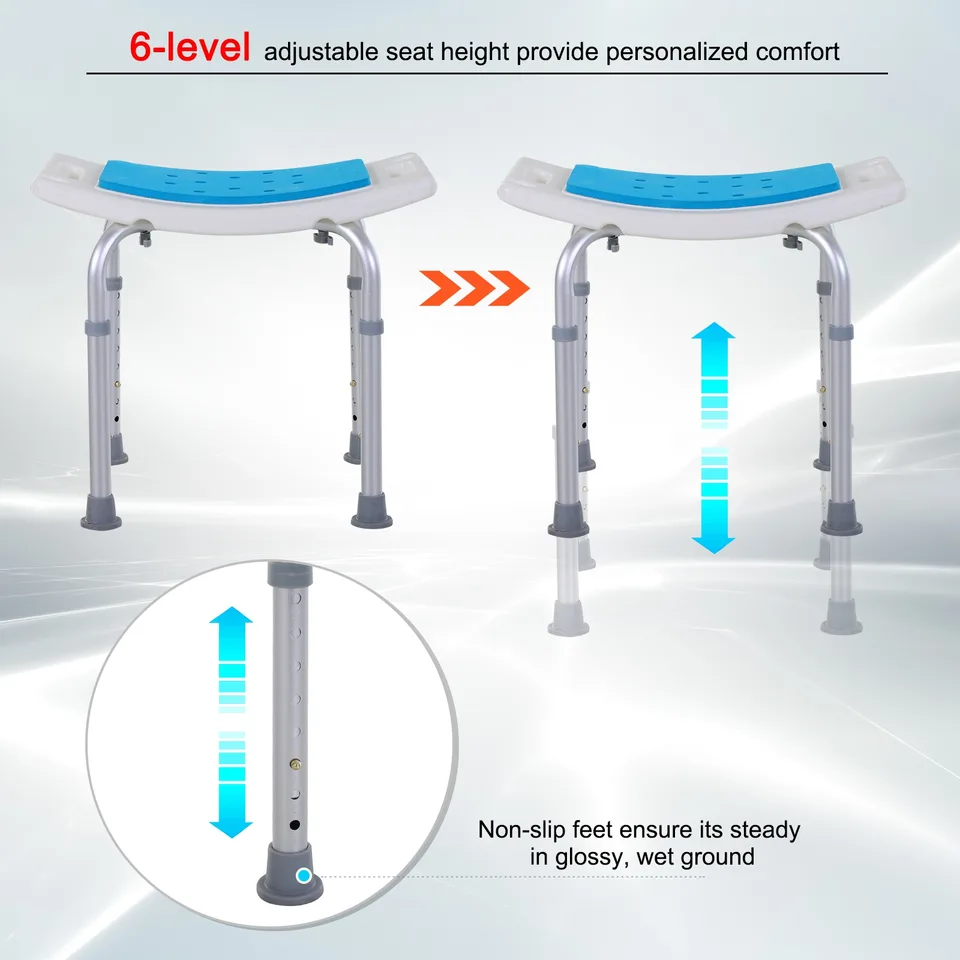 Adjustable Aluminum Bath Stool Spa Shower Chair Non-Slip w/ Shower Hole view 3