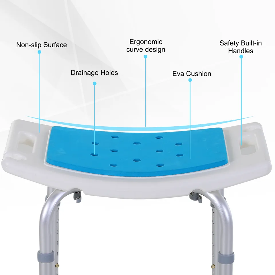 Adjustable Aluminum Bath Stool Spa Shower Chair Non-Slip w/ Shower Hole view 4
