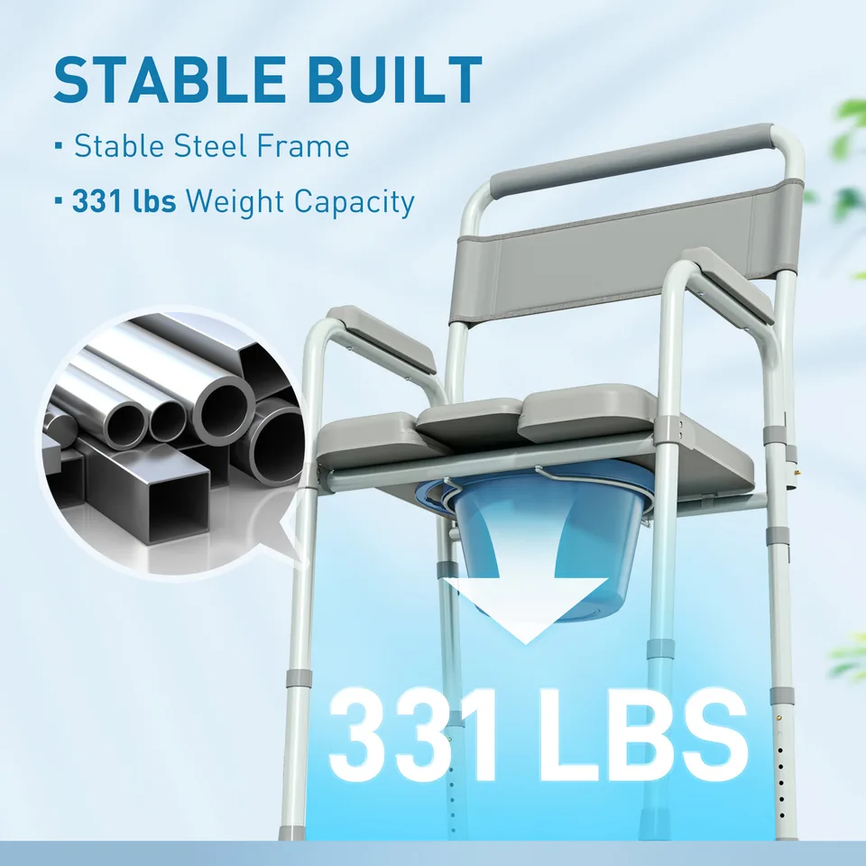 Bedside Commode Chair for Seniors, Adults, Handicap, Raised Toilet Seat with Arm, Adjustable Height, 331 lbs, Gray view 2