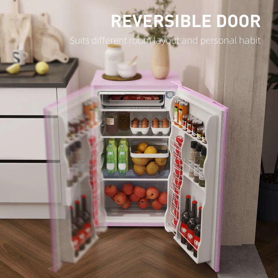 3.2 Cu.Ft Mini Fridge with Freezer, Single Door Compact Refrigerator with Adjustable Thermostat, Reversible Door, Pink view 3