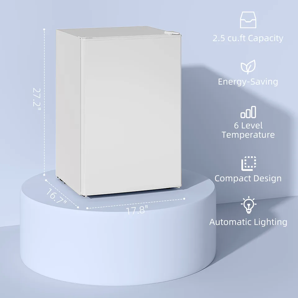 2.5 Cu.Ft Mini Fridge, Single Door Compact Refrigerator with Freezer, Adjustable Thermostat, Reversible Door, White view 2