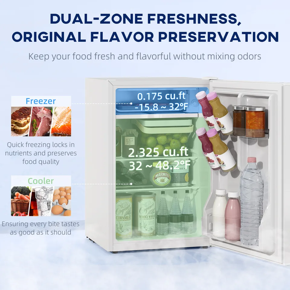 2.5 Cu.Ft Mini Fridge, Single Door Compact Refrigerator with Freezer, Adjustable Thermostat, Reversible Door, White
