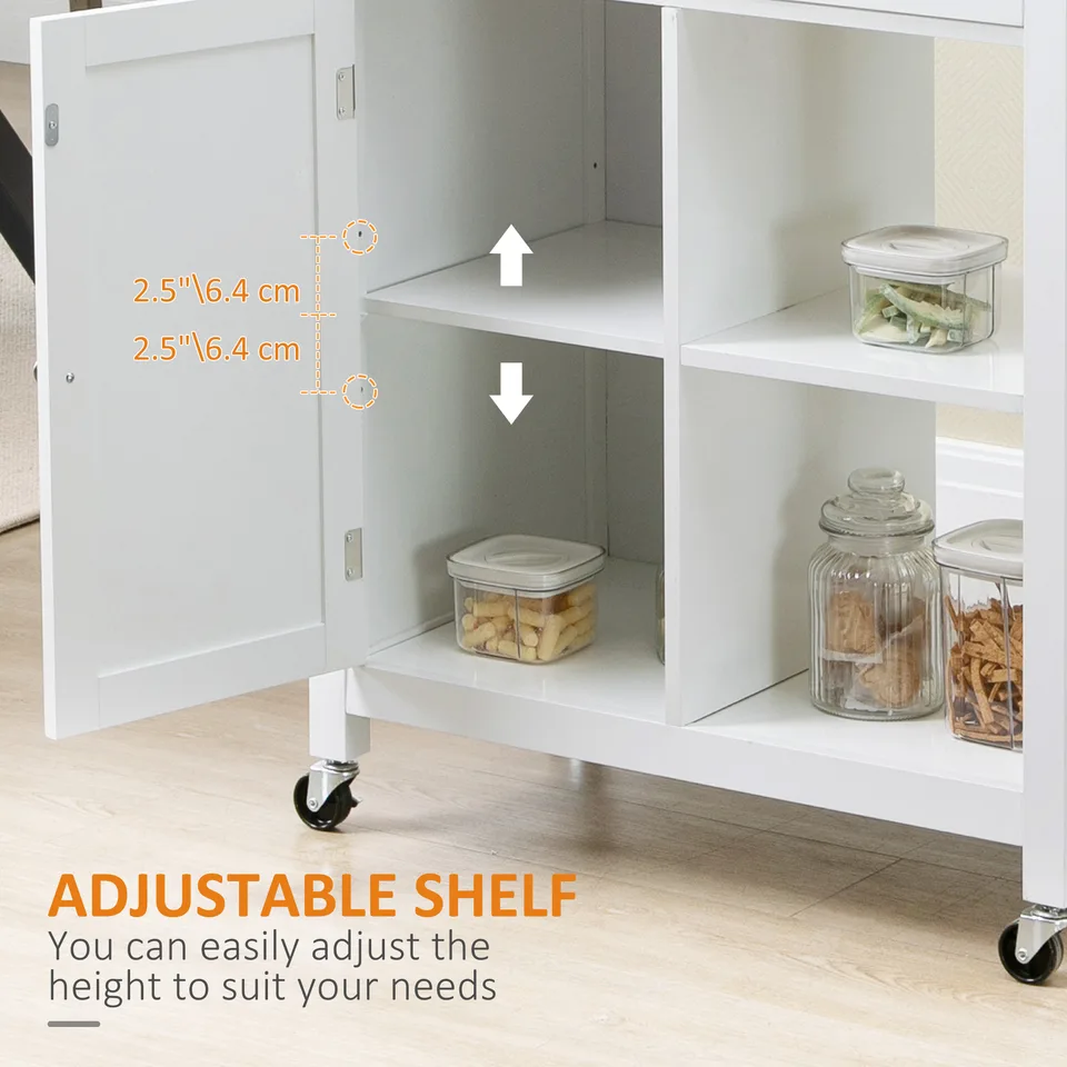 Kitchen Island Cart, Rolling Kitchen Island with Storage Shelf, Solid Wood Top, Drawer, for Dining Room, White view 3