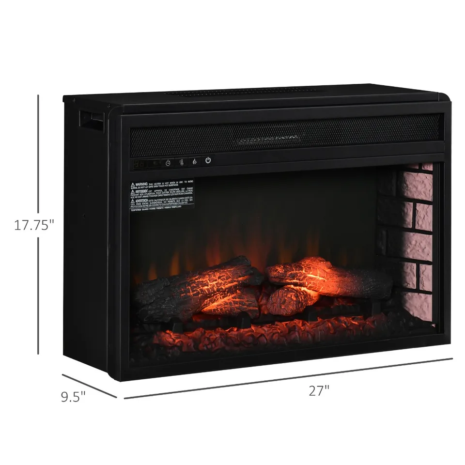27" Electric Fireplace Insert, Retro Recessed Fireplace Heater with Realistic Log Flame, Remote Control, and Adjustable Brightness, 1400W view 2