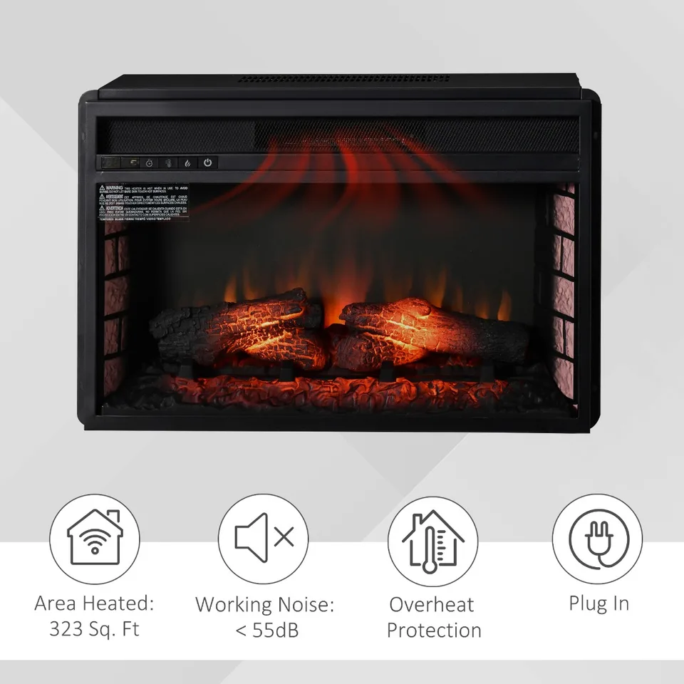 27" Electric Fireplace Insert, Retro Recessed Fireplace Heater with Realistic Log Flame, Remote Control, and Adjustable Brightness, 1400W view 4