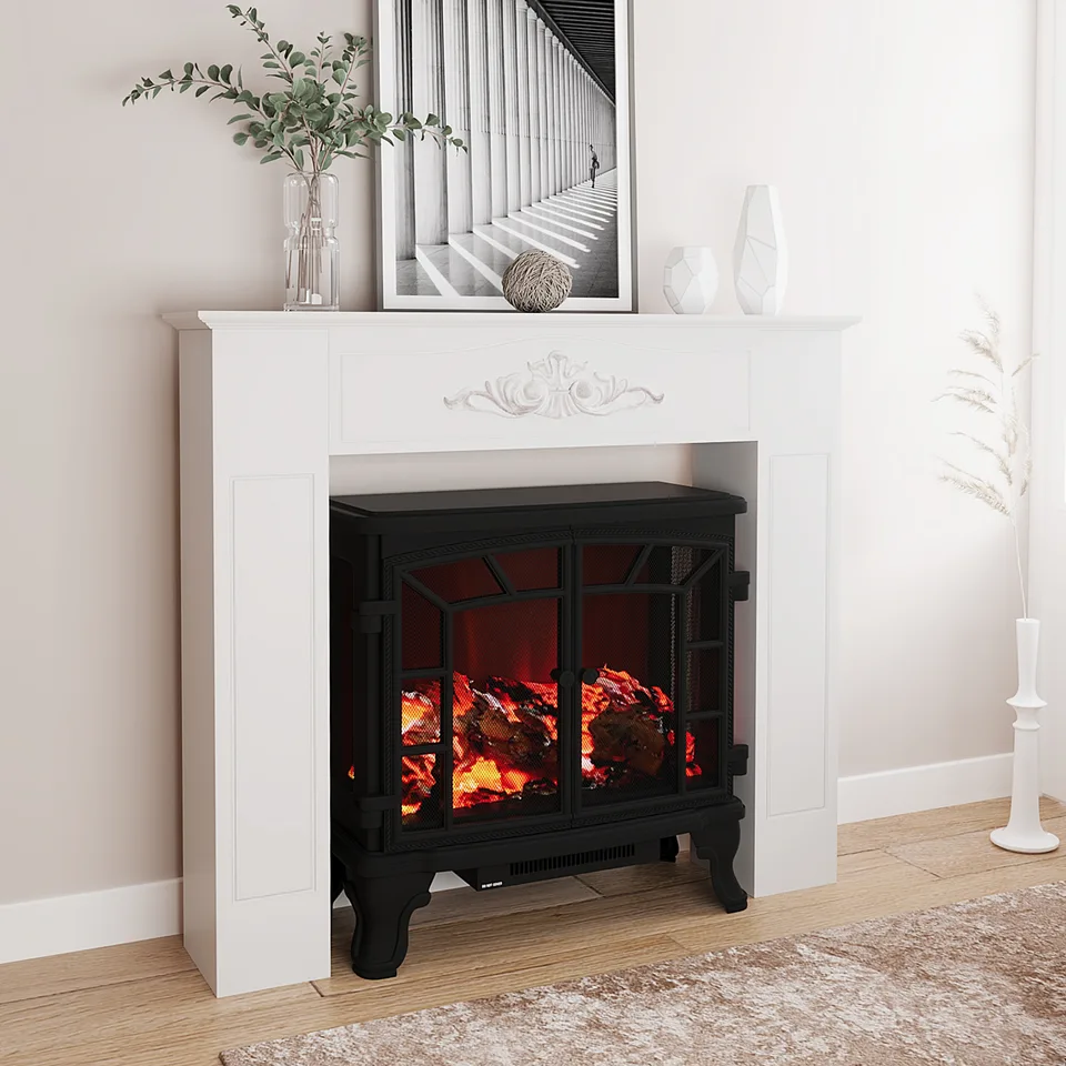 Freestanding Fireplace Surround, Modern Fireplace Mantel with Leg for Electric Fireplaces, 44.7" W x 40" H, White