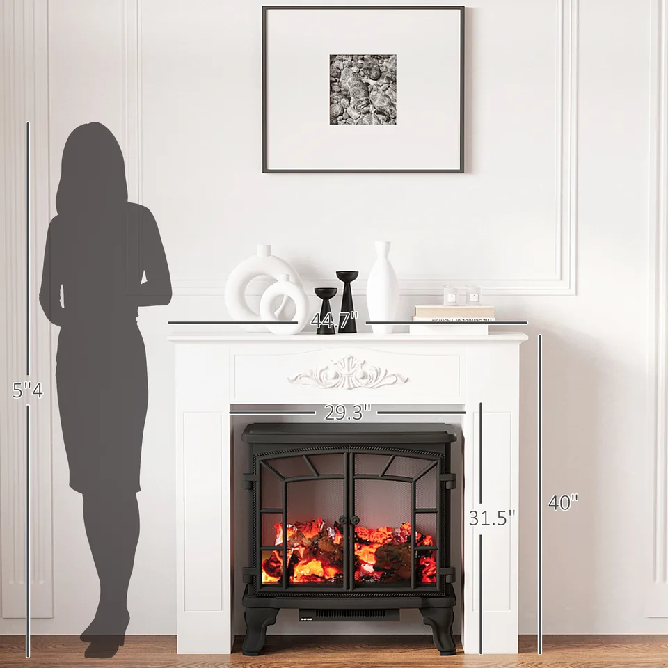 Freestanding Fireplace Surround, Modern Fireplace Mantel with Leg for Electric Fireplaces, 44.7" W x 40" H, White view 2