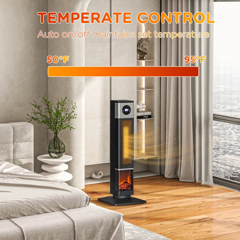 31" Freestanding Electric Heater with Oscillation, Remote Control & 12H Timer for Indoors, 1400W, Black view 3