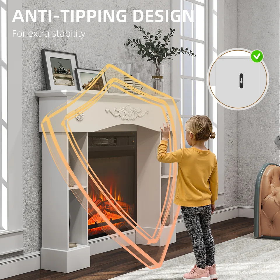 Baroque Fireplace Mantel, Freestanding Fireplace Surround with Leg for Electric Fireplaces, 45.3" W x 39.4" H, White view 3