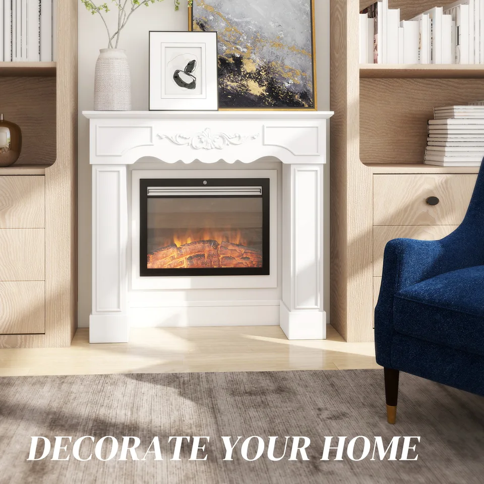 Baroque Fireplace Mantel, Freestanding Fireplace Surround with Leg for Electric Fireplaces, 43.3" W x 39.8" H, White view 4