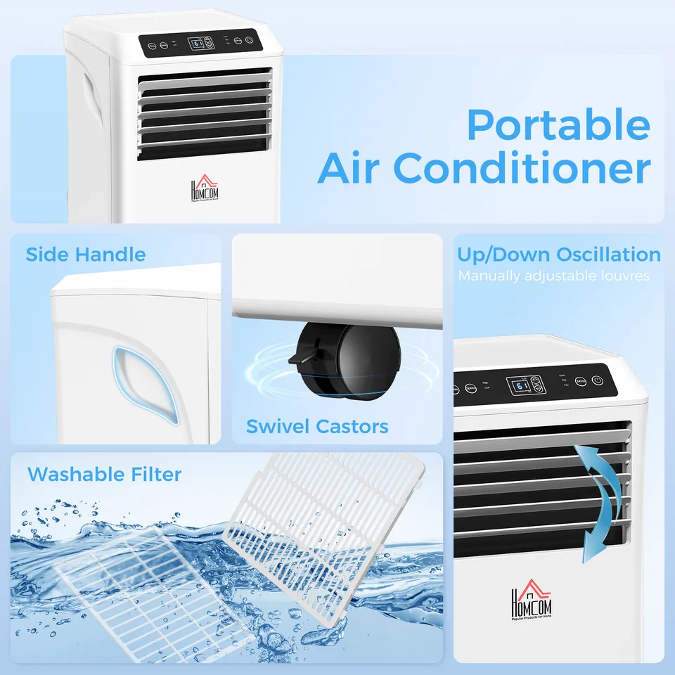 10000 BTU Mobile Portable Air Conditioner with Cooling, Dehumidifier and Ventilating, 2 Speed Fans, 24-Hour Timer, White view 2