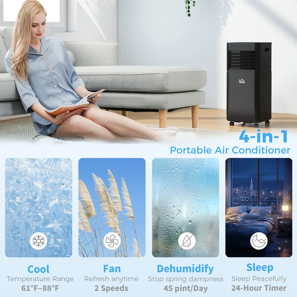 8000 BTU Portable Air Conditioner with Dehumidifier, Cooling Fan, Sleep, Remote, 24H Timer, Auto Off, Black view 2