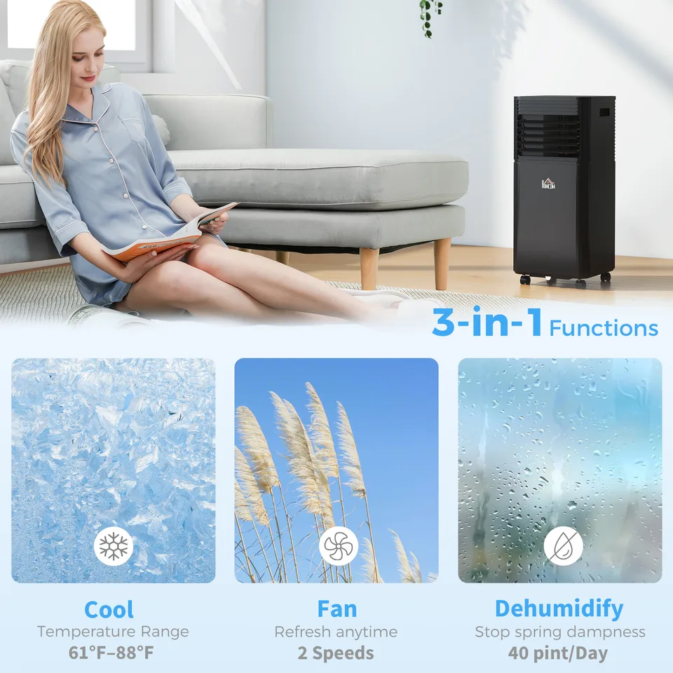 10000 BTU Portable Air Conditioner with Dehumidifier, Cooling Fan, Sleep, Remote, 24H Timer, Auto Off, Black view 3
