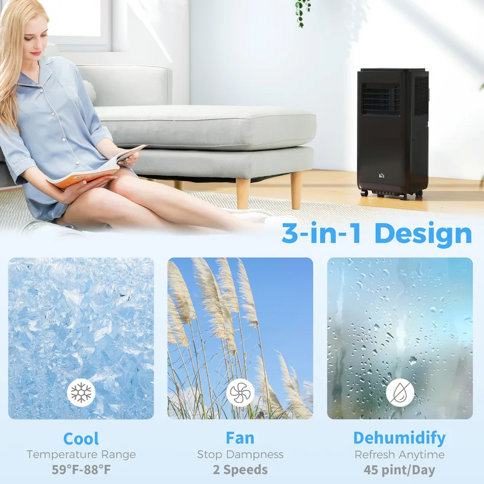 8,000 BTU Moible Air Conditioner 345 Sq. Ft., Dehumidifier Fan Auto Sleep with 24H Timer On/Off, Window Kit, Black view 2