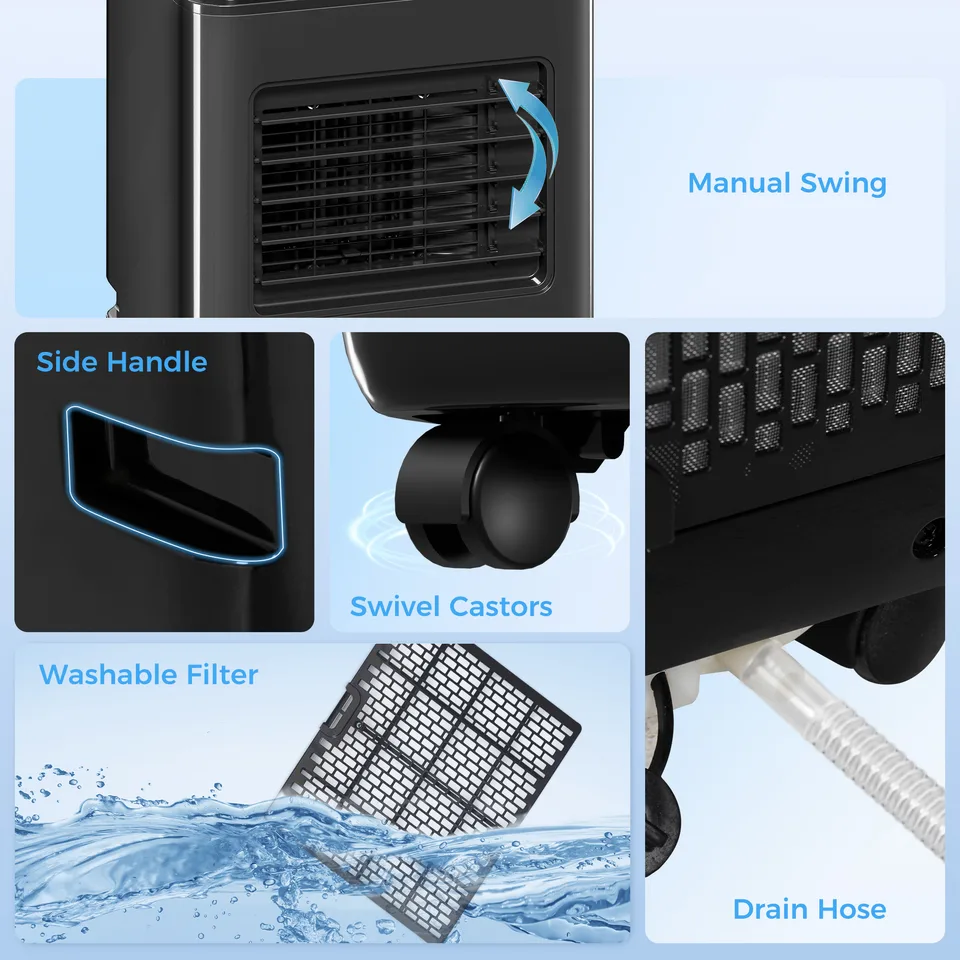 10,000 BTU Moible Air Conditioner 440 Sq. Ft., Dehumidifier Fan Auto Sleep with 24H Timer On/Off, Window Kit, Black view 2