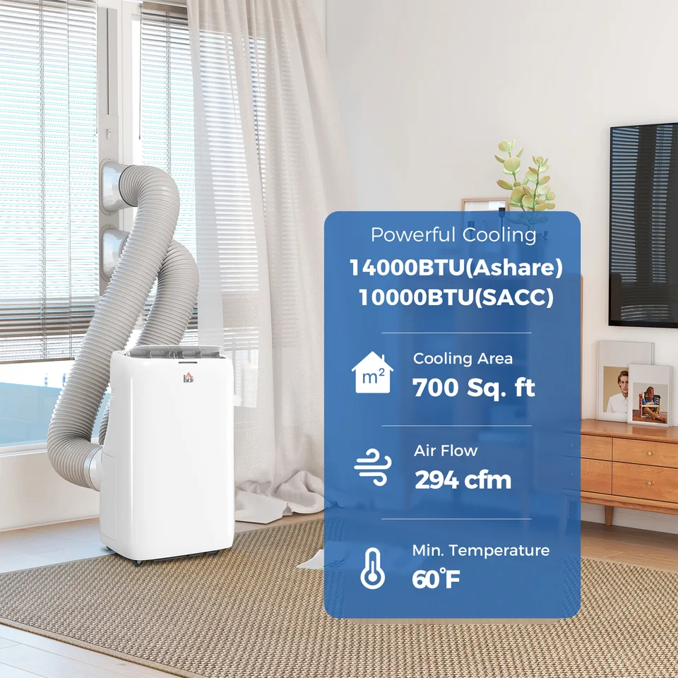 14000 BTU Portable Air Conditioner, Inverter & Dual Hose AC Unit w/ Cool, Dehumidifier, Fan, for 700 Sq. ft, Window Kit