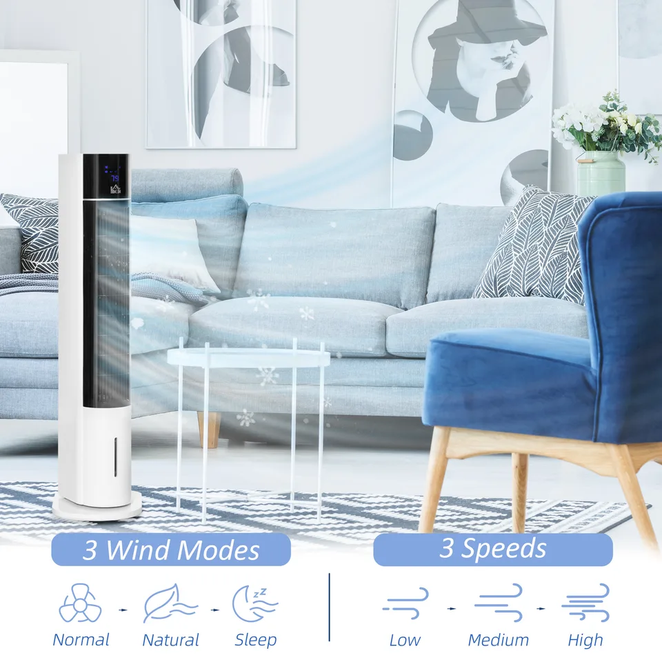 42" 3-In-1 Air Cooler, 52° Oscillating Portable Swamp Cooler with Humidifier, 3 Modes, 3 Speeds, 12H Time, White view 3