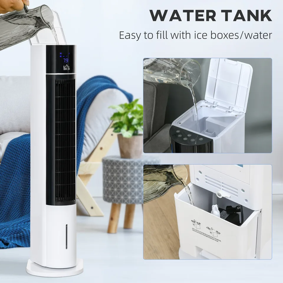 42" 3-In-1 Air Cooler, 52° Oscillating Portable Swamp Cooler with Humidifier, 3 Modes, 3 Speeds, 12H Time, White view 2
