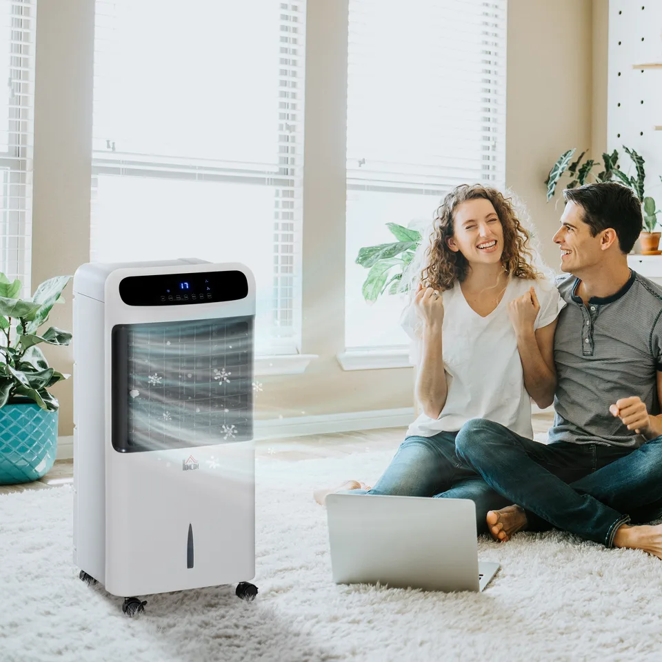 3-In-1 Ice Cooling Fan, Mobile Evaporative Air Cooler with Remote, Timer, Oscillating for Home Office, Bedroom, White
