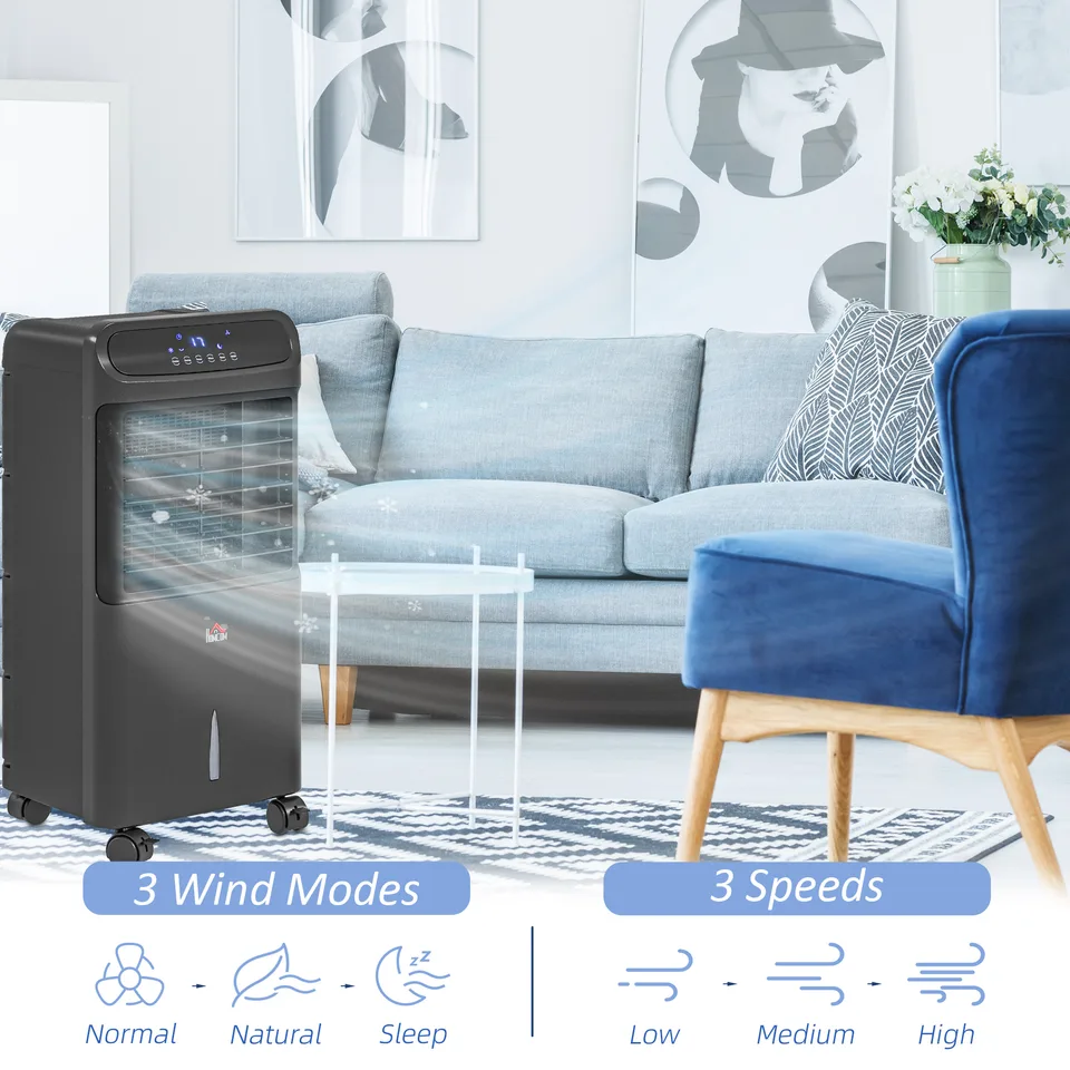 3-In-1 Ice Cooling Fan, Mobile Evaporative Air Cooler with Remote, Timer, Oscillating for Home Office, Bedroom, Black view 2