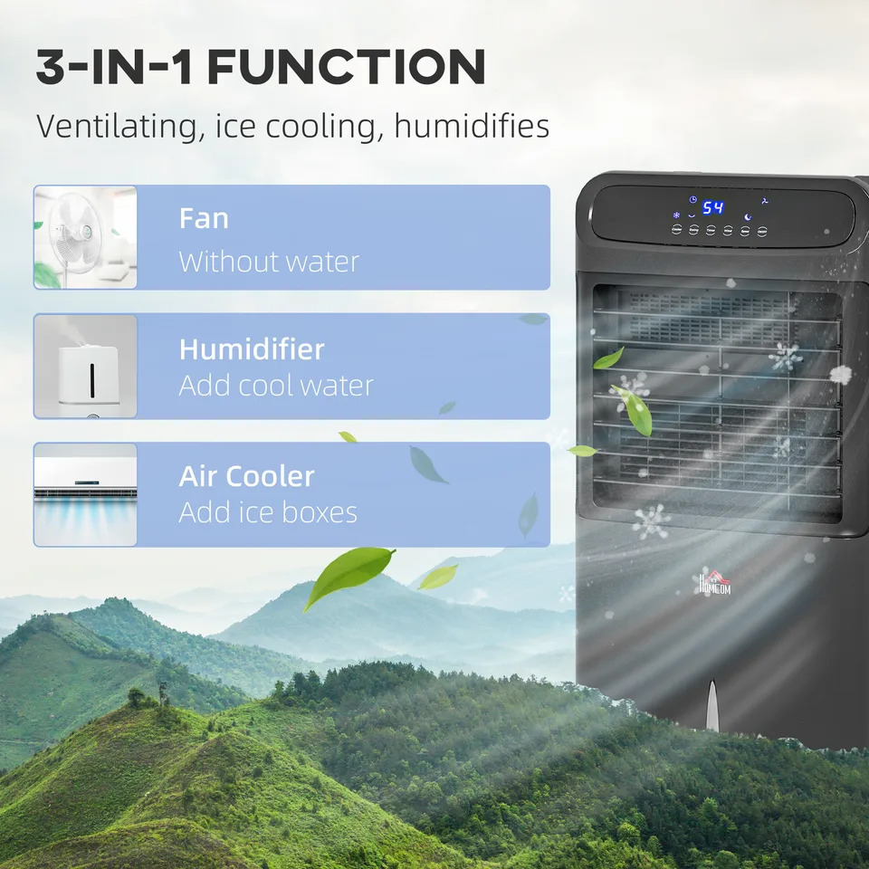 3-In-1 Ice Cooling Fan, Mobile Evaporative Air Cooler with Remote, Timer, Oscillating for Home Office, Bedroom, Black view 4