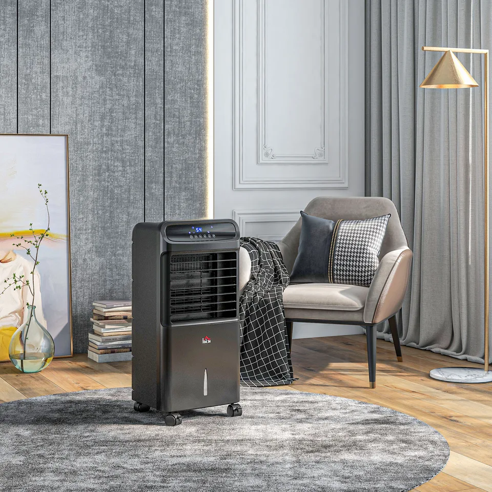 3-In-1 Ice Cooling Fan, Mobile Evaporative Air Cooler with Remote, Timer, Oscillating for Home Office, Bedroom, Black