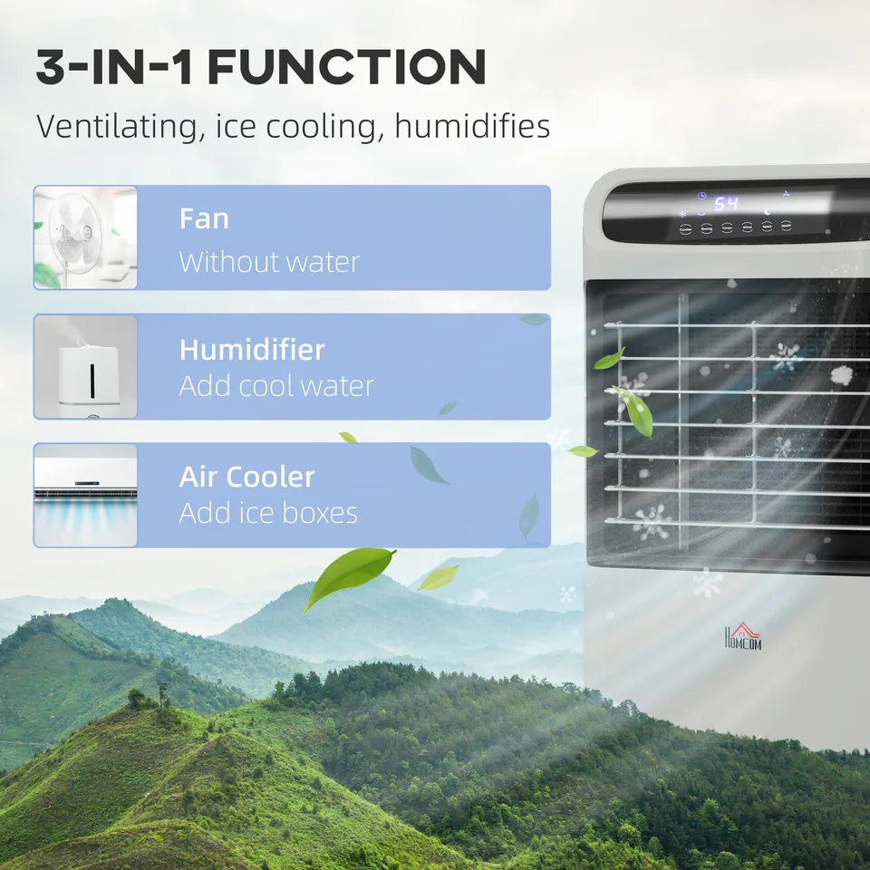 3-In-1 Ice Cooling Fan, Mobile Evaporative Air Cooler with Remote, Timer, Oscillating for Home Office, Bedroom, Gray view 2