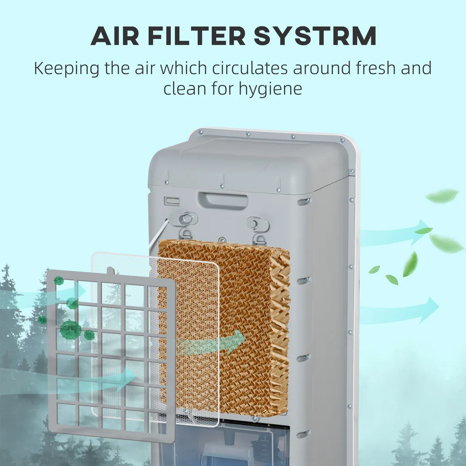3-In-1 Ice Cooling Fan, Mobile Evaporative Air Cooler with Remote, Timer, Oscillating for Home Office, Bedroom, Gray view 3