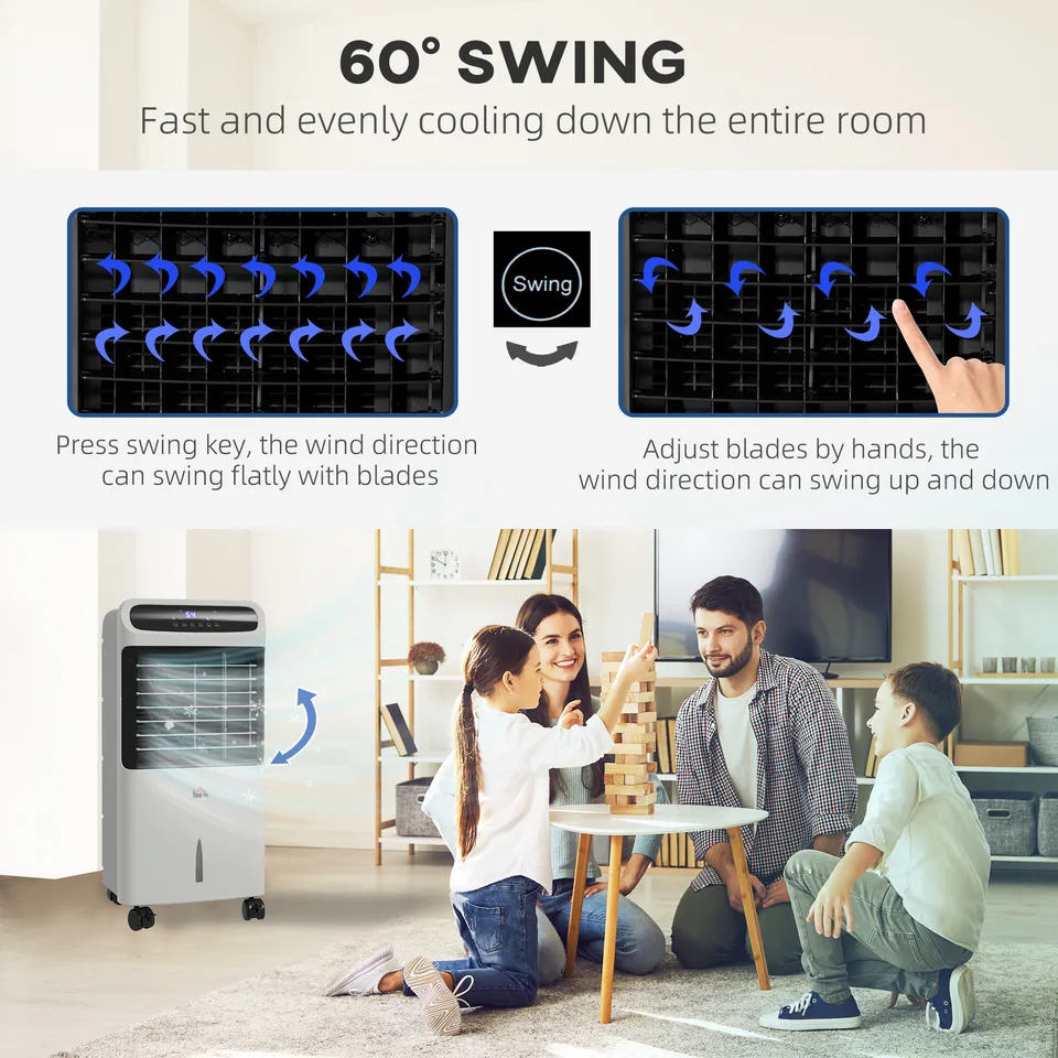 3-In-1 Ice Cooling Fan, Mobile Evaporative Air Cooler with Remote, Timer, Oscillating for Home Office, Bedroom, Gray view 4