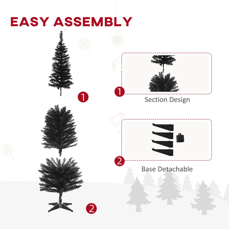 6 Artificial Pencil Christmas Tree, Slim Xmas Tree with 390 Realistic Branch Tips and Plastic Stand, Black view 2