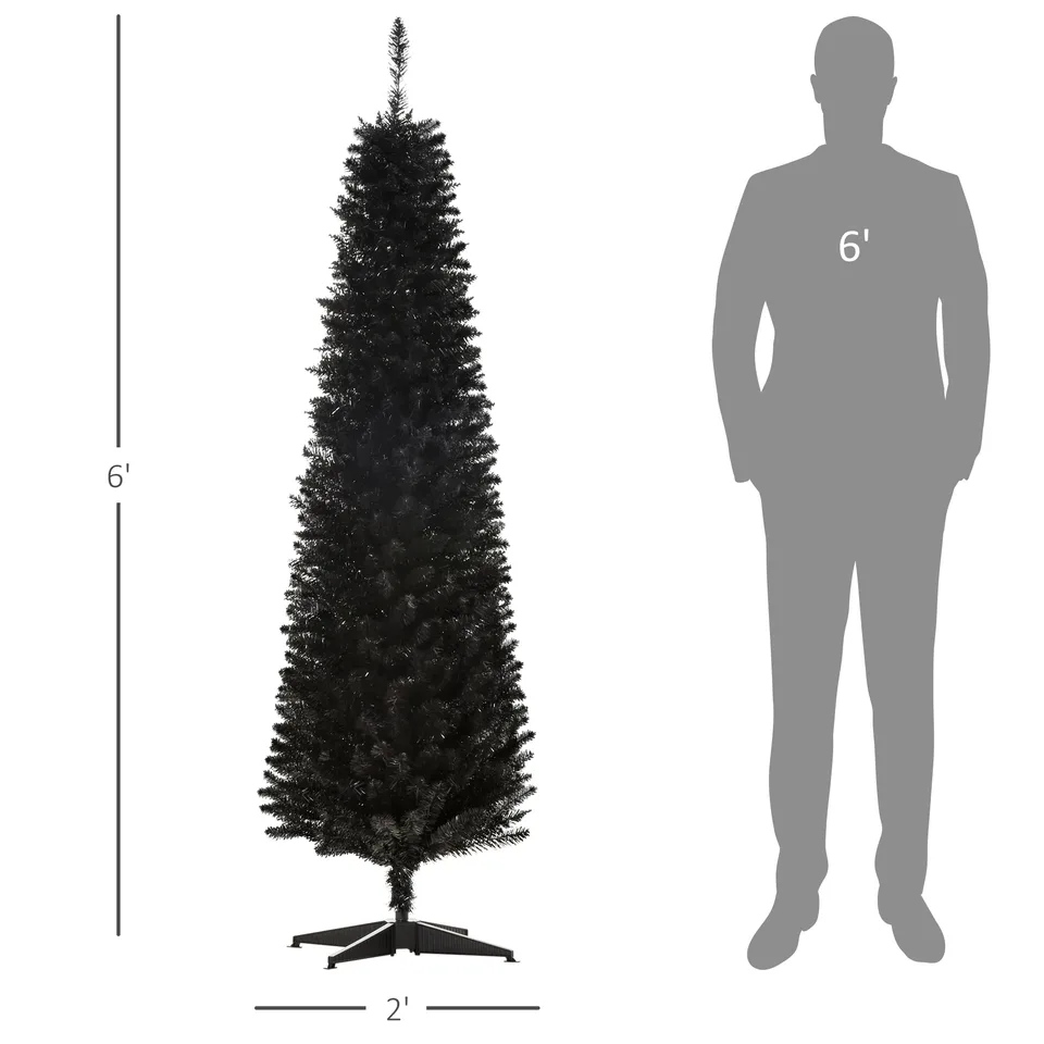 6 Artificial Pencil Christmas Tree, Slim Xmas Tree with 390 Realistic Branch Tips and Plastic Stand, Black view 3