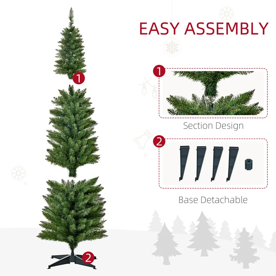 6' Tall Pre-Lit Slim Noble Fir Artificial Pencil Christmas Tree with 200 Warm White LED Lights and 390 Tips, for Christmas Decoration, Green view 3