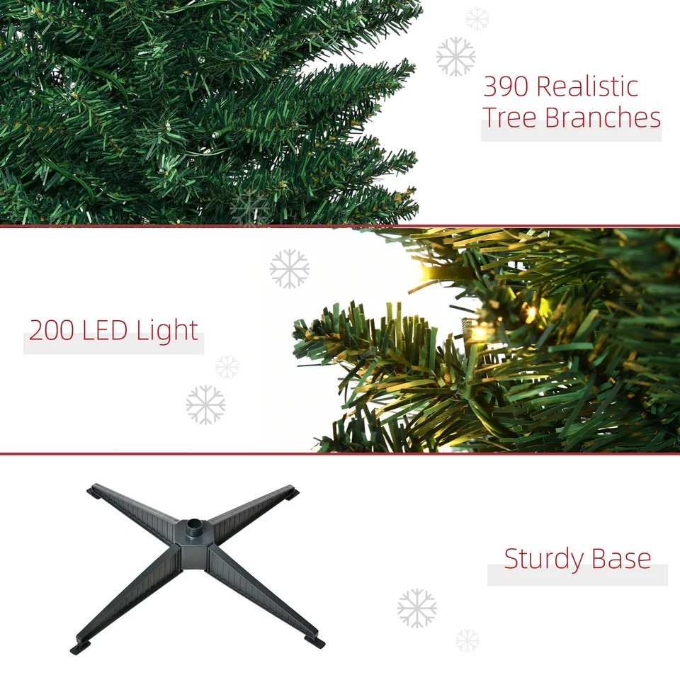 6' Tall Pre-Lit Slim Noble Fir Artificial Pencil Christmas Tree with 200 Warm White LED Lights and 390 Tips, for Christmas Decoration, Green view 2
