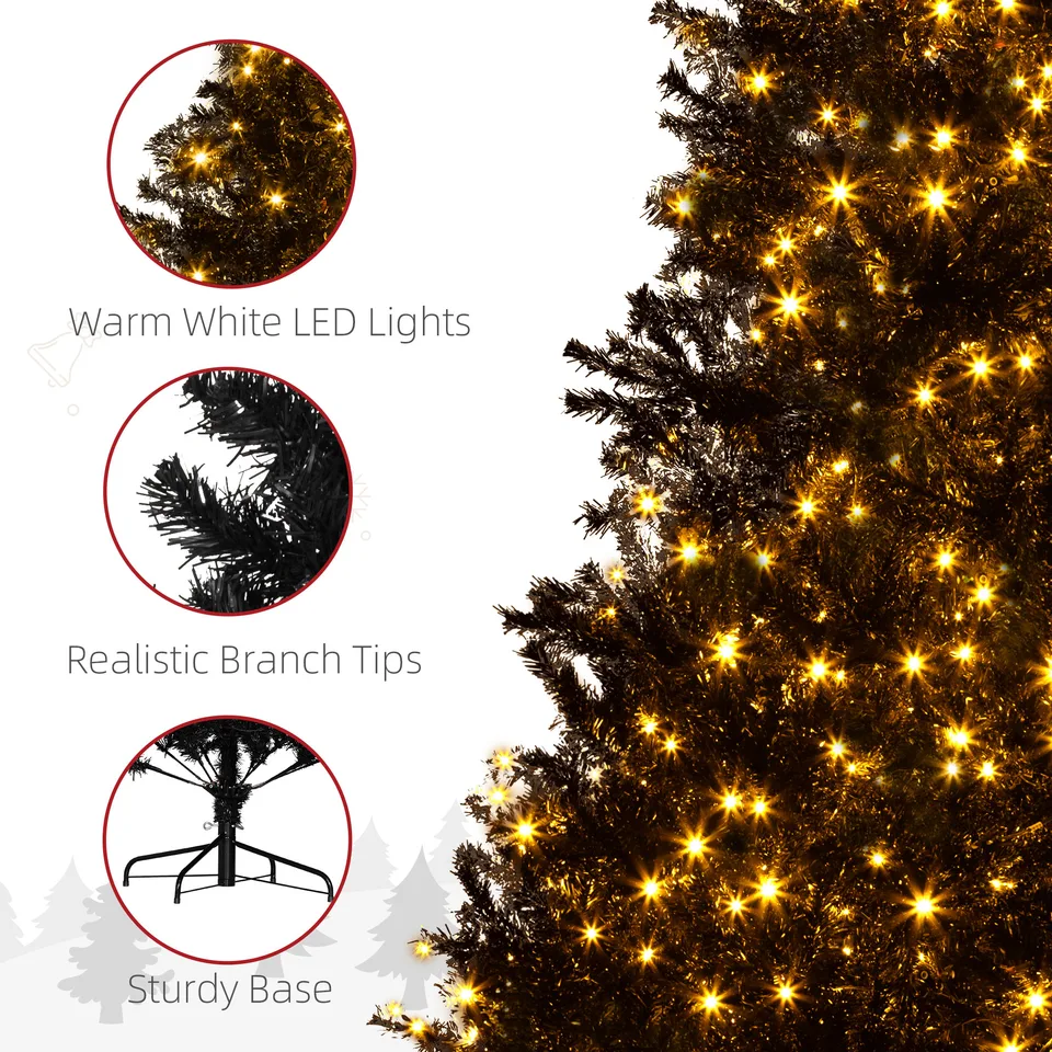 7.5 FT Tall PreLit Artificial Christmas Tree with Realistic Branches, 500 Warm White LED Lights and 1346 Tips, Black view 3
