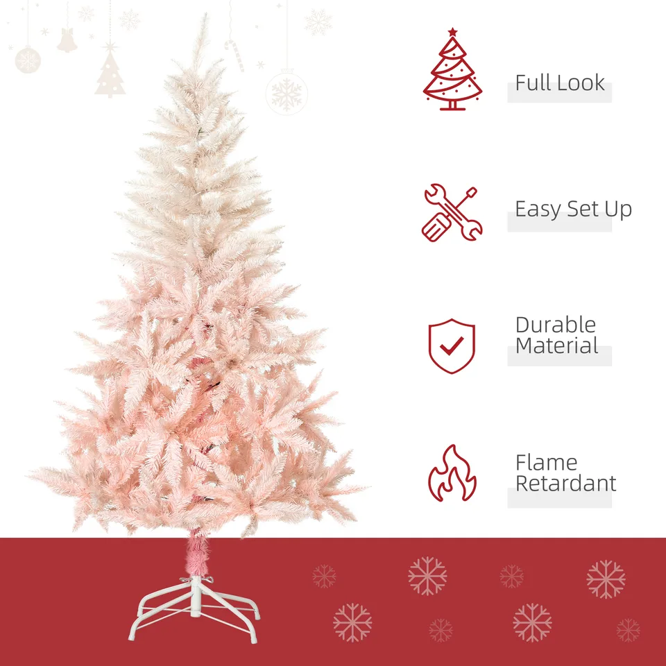 7ft Unlit Spruce Artificial Christmas Tree with Realistic Branches and 1000 Tips, Pink view 2