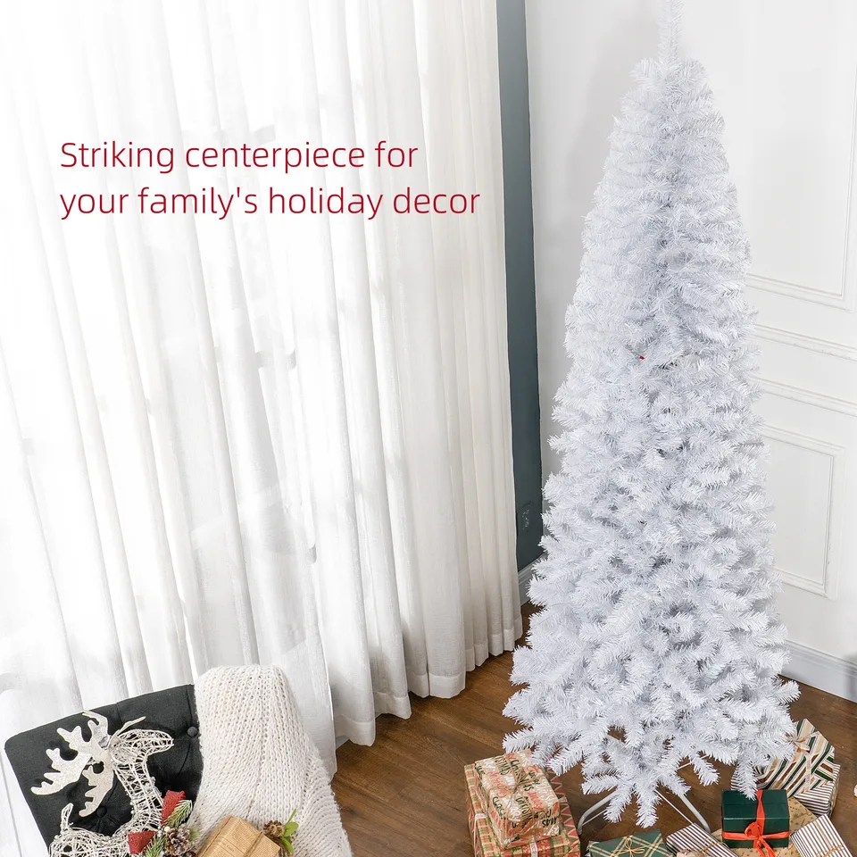 7 FT Artificial Christmas Tree Pencil Xmas Tree with Stand, 818 Tips, Holiday Home Indoor Decoration for Party, White view 4