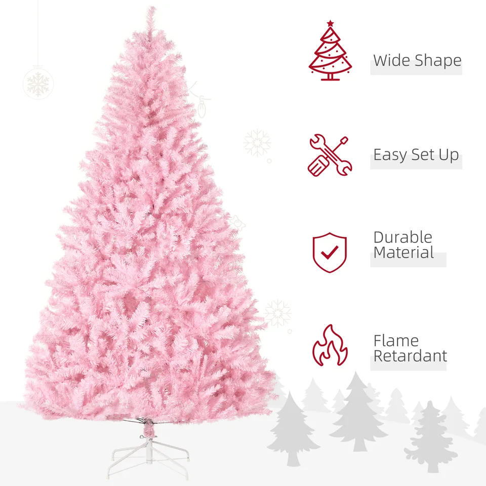 7 Artificial Pink Christmas Trees, with Auto Open, Steel Base, Wide Shape for Indoor Xmas Decoration view 3