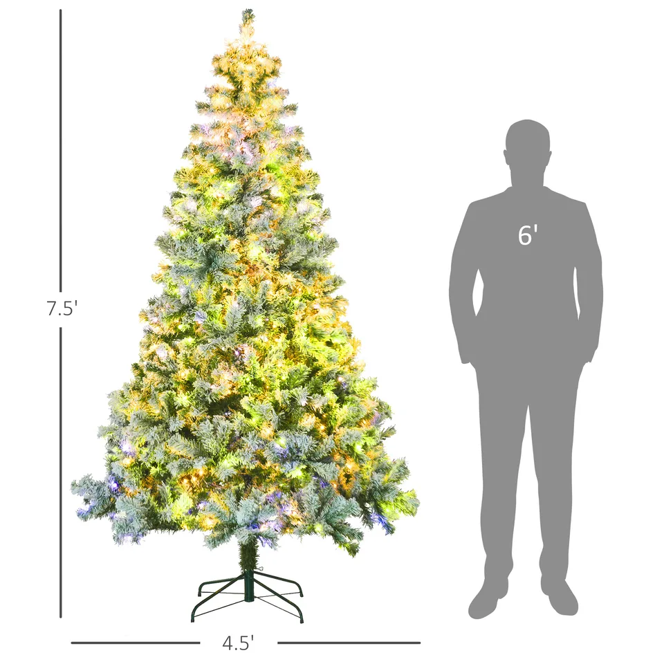 7.5 Artificial Snow Christmas Trees with Frosted Branches, Warm White or Colorful LED Lights, Steel Base view 2