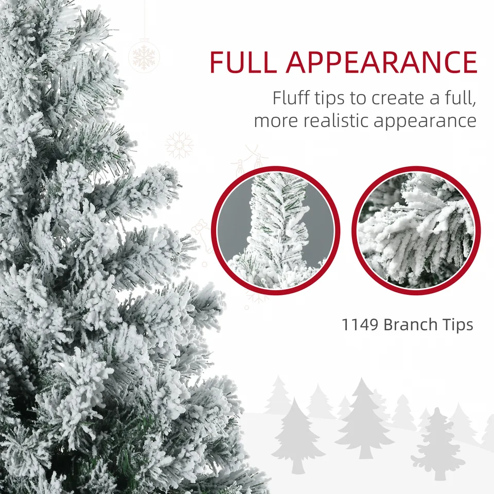 7.5 Artificial Snow Christmas Trees with Frosted Branches, Warm White or Colorful LED Lights, Steel Base view 3