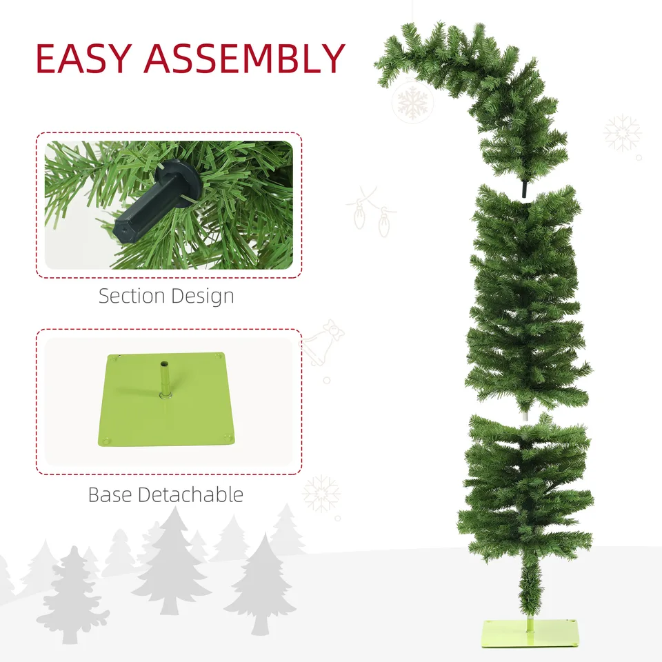6ft Whimsical Pencil Christmas Tree, Bendable Artificial Christmas Tree with 400 Branch Tips and Metal Base, Green view 4